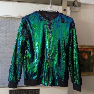 H&M Shimmering Green and Blue Sequin Jacket